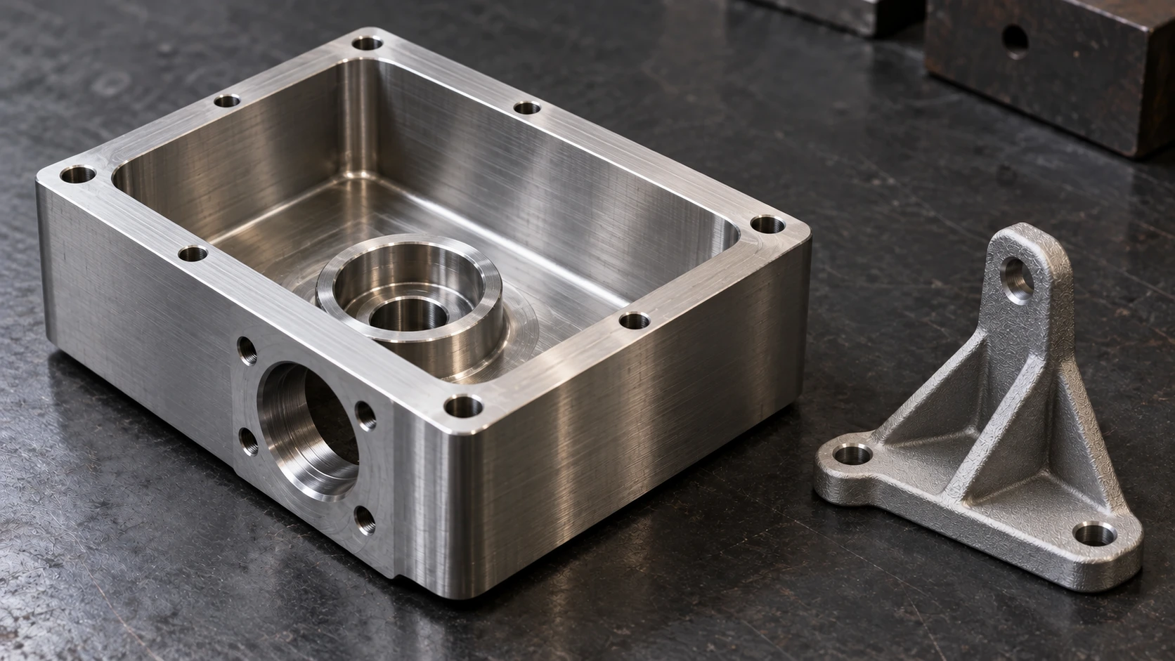 Alloggiamento fresato e di una staffa realizzata in additive metallico